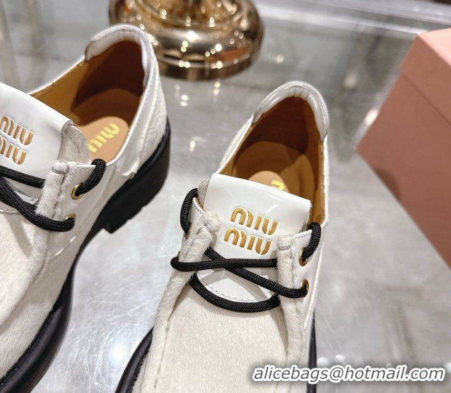 Grade Miu Miu Mohair and Leather Laced-up Shoes White 5E964D 1025002 2025