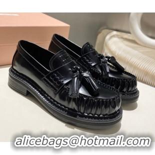 Good Quality Miu Miu Tassel Loafers in Polished Leather Black 2025 5D497E 1025003 2025