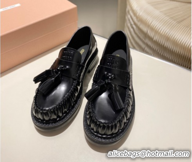 Good Quality Miu Miu Tassel Loafers in Polished Leather Black 2025 5D497E 1025003 2025