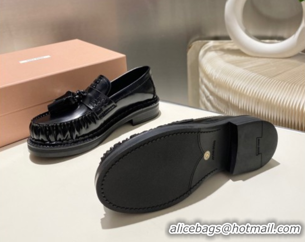 Good Quality Miu Miu Tassel Loafers in Polished Leather Black 2025 5D497E 1025003 2025