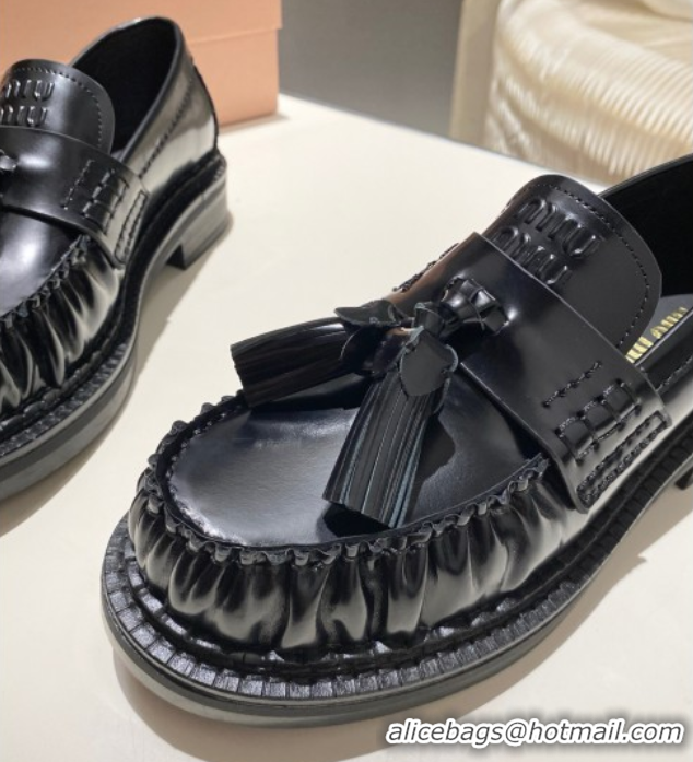 Good Quality Miu Miu Tassel Loafers in Polished Leather Black 2025 5D497E 1025003 2025