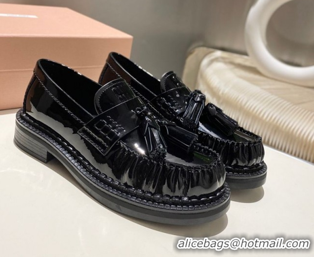 Popular Style Miu Miu Tassel Loafers in Patent Leather Black 5D497E 2025