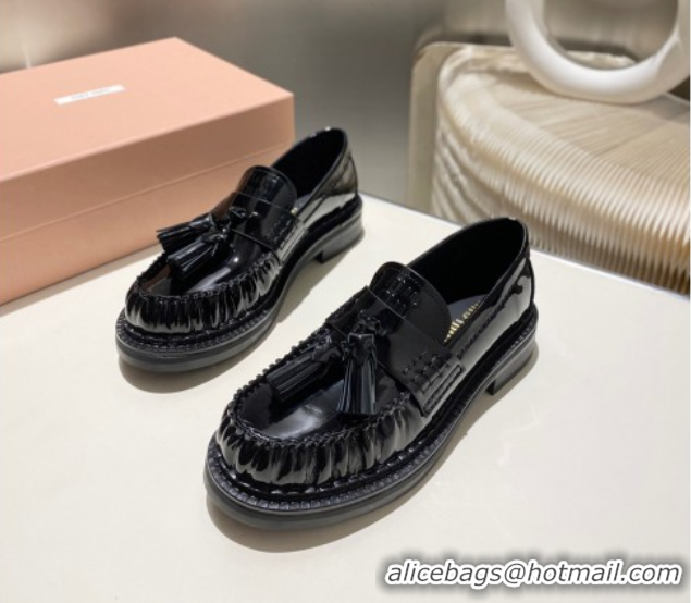 Popular Style Miu Miu Tassel Loafers in Patent Leather Black 5D497E 2025