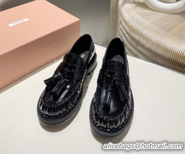 Popular Style Miu Miu Tassel Loafers in Patent Leather Black 5D497E 2025