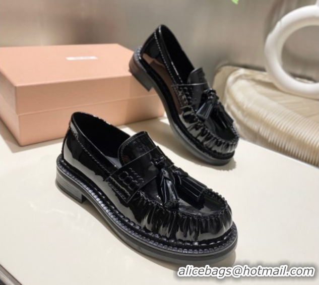 Popular Style Miu Miu Tassel Loafers in Patent Leather Black 5D497E 2025