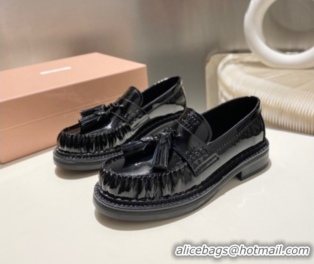Popular Style Miu Miu Tassel Loafers in Patent Leather Black 5D497E 2025