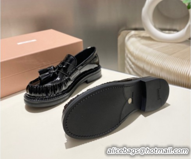 Popular Style Miu Miu Tassel Loafers in Patent Leather Black 5D497E 2025