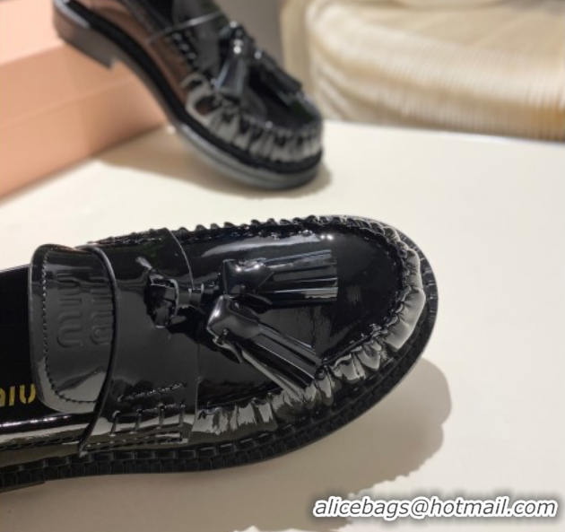 Popular Style Miu Miu Tassel Loafers in Patent Leather Black 5D497E 2025