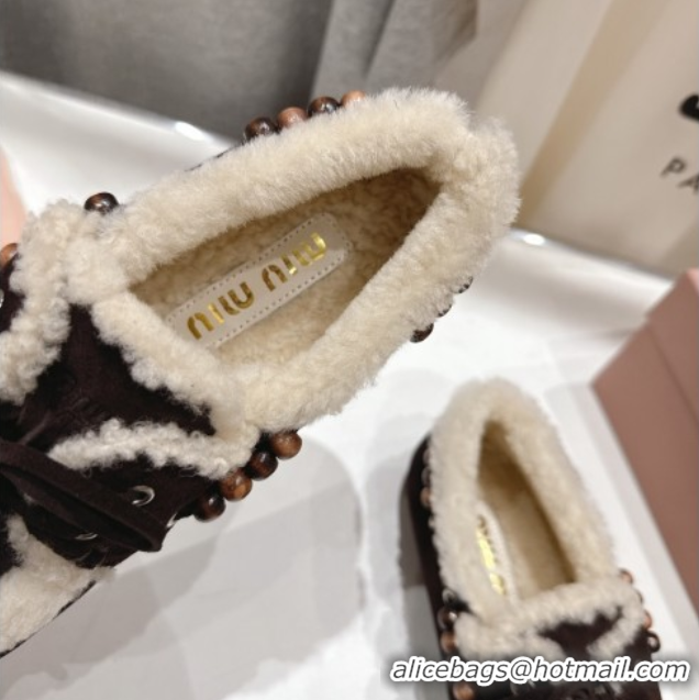 Top Design Miu Miu Tassel and Beads Loafers in Suede and Wool Dark Brown 5D518E 2025