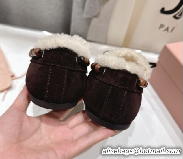 Top Design Miu Miu Tassel and Beads Loafers in Suede and Wool Dark Brown 5D518E 2025