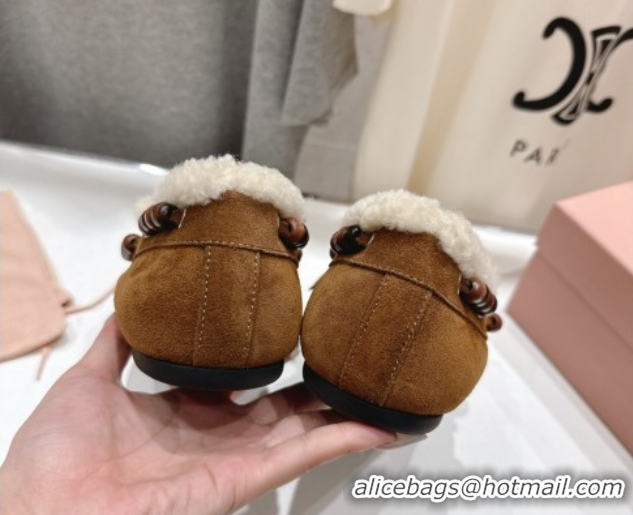 Cheap Price Miu Miu Tassel and Beads Loafers in Suede and Wool Brown2 5D518E 1025007 2025