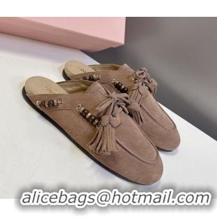 Unique Discount Miu Miu Tassel and Beads Mules in Suede Leather Beige 5D518E 1025012 2025