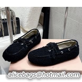 Good Looking Miu Miu Shearling Laced-up Loafers with Bow Black 5D525E 1025016 2025