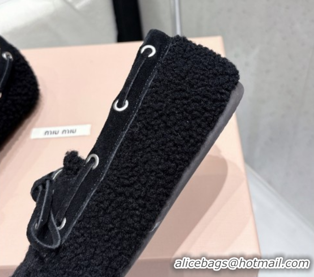 Good Looking Miu Miu Shearling Laced-up Loafers with Bow Black 5D525E 1025016 2025