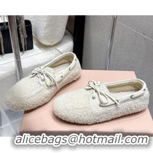 Sophisticated Miu Miu Shearling Laced-up Loafers with Bow White 5D525E 1025017 2025