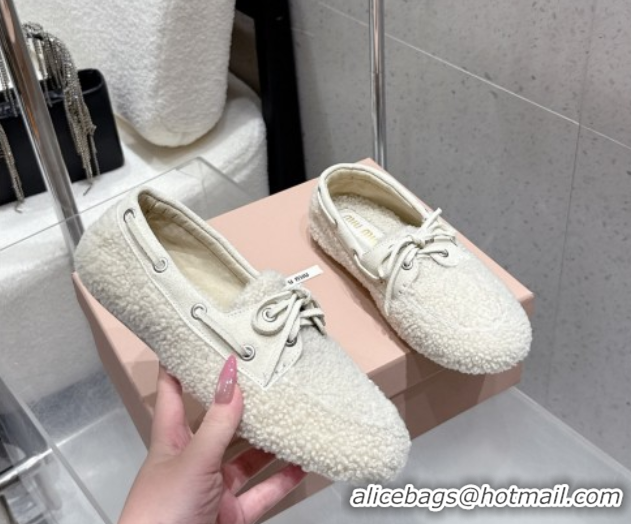 Sophisticated Miu Miu Shearling Laced-up Loafers with Bow White 5D525E 1025017 2025