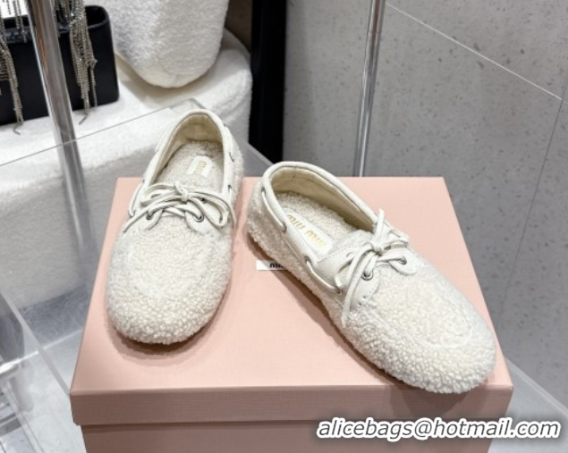 Sophisticated Miu Miu Shearling Laced-up Loafers with Bow White 5D525E 1025017 2025
