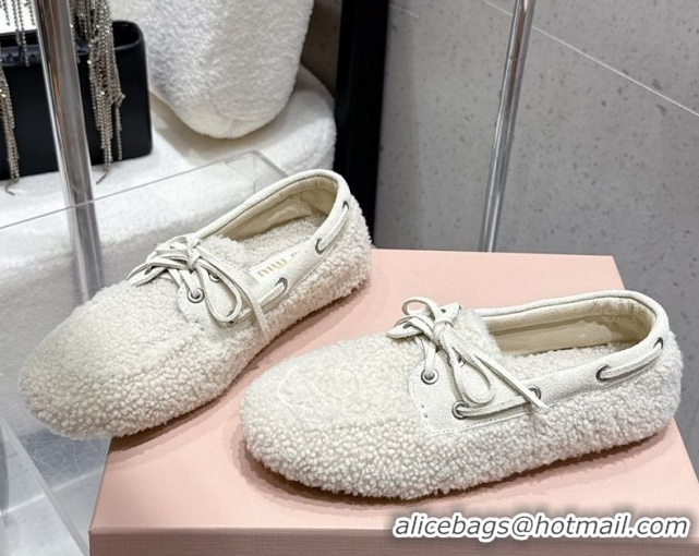 Sophisticated Miu Miu Shearling Laced-up Loafers with Bow White 5D525E 1025017 2025