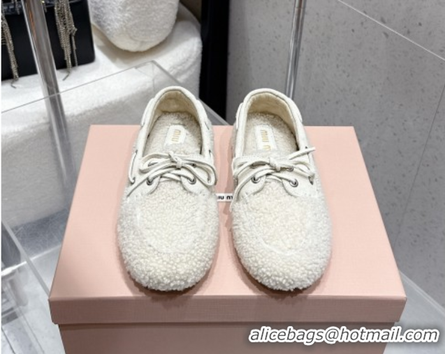 Sophisticated Miu Miu Shearling Laced-up Loafers with Bow White 5D525E 1025017 2025