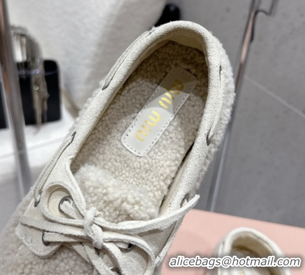 Sophisticated Miu Miu Shearling Laced-up Loafers with Bow White 5D525E 1025017 2025