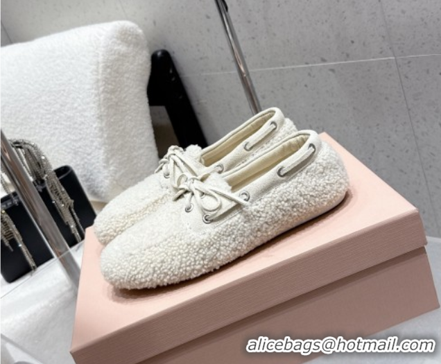 Sophisticated Miu Miu Shearling Laced-up Loafers with Bow White 5D525E 1025017 2025