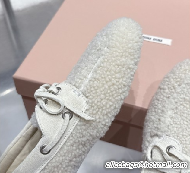 Sophisticated Miu Miu Shearling Laced-up Loafers with Bow White 5D525E 1025017 2025