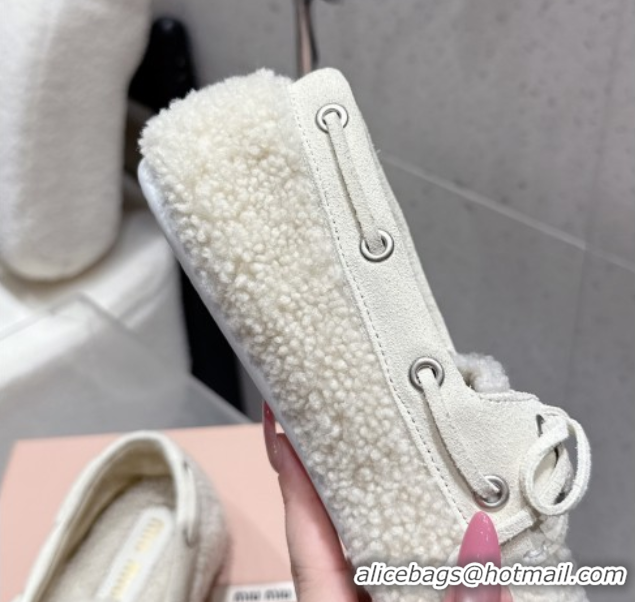 Sophisticated Miu Miu Shearling Laced-up Loafers with Bow White 5D525E 1025017 2025