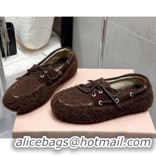 Luxury Miu Miu Shearling Laced-up Loafers with Bow Dark Brown 5D525E 1025018 2025