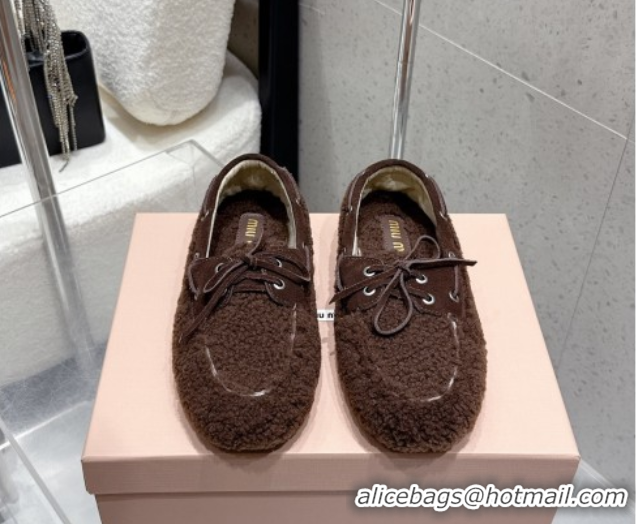 Luxury Miu Miu Shearling Laced-up Loafers with Bow Dark Brown 5D525E 1025018 2025