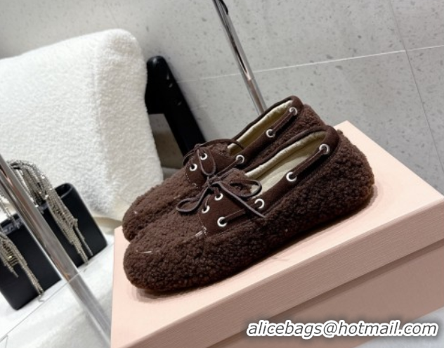 Luxury Miu Miu Shearling Laced-up Loafers with Bow Dark Brown 5D525E 1025018 2025