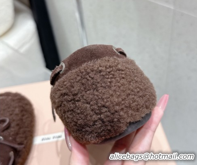 Luxury Miu Miu Shearling Laced-up Loafers with Bow Dark Brown 5D525E 1025018 2025