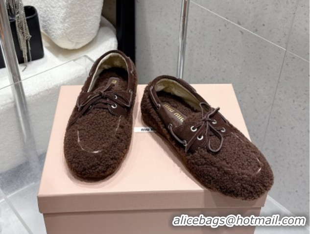Luxury Miu Miu Shearling Laced-up Loafers with Bow Dark Brown 5D525E 1025018 2025