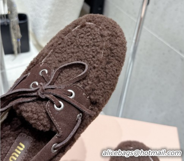 Luxury Miu Miu Shearling Laced-up Loafers with Bow Dark Brown 5D525E 1025018 2025
