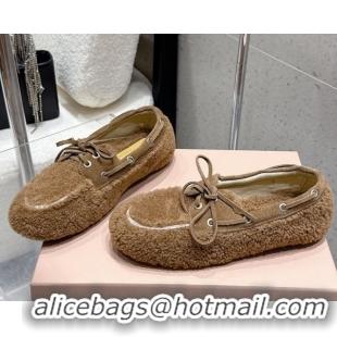 Perfect Miu Miu Shearling Laced-up Loafers with Bow Brown2 2025 5D525E 1025019 2025