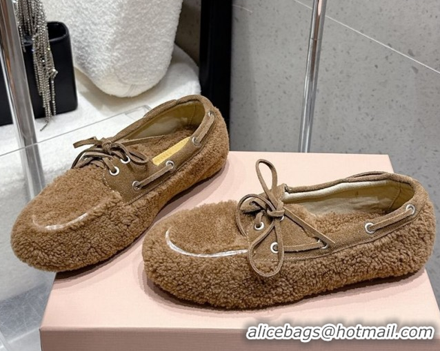 Perfect Miu Miu Shearling Laced-up Loafers with Bow Brown2 2025 5D525E 1025019 2025