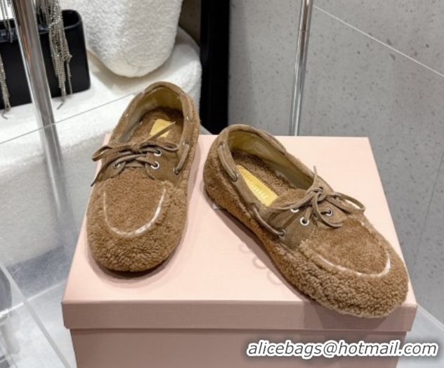 Perfect Miu Miu Shearling Laced-up Loafers with Bow Brown2 2025 5D525E 1025019 2025