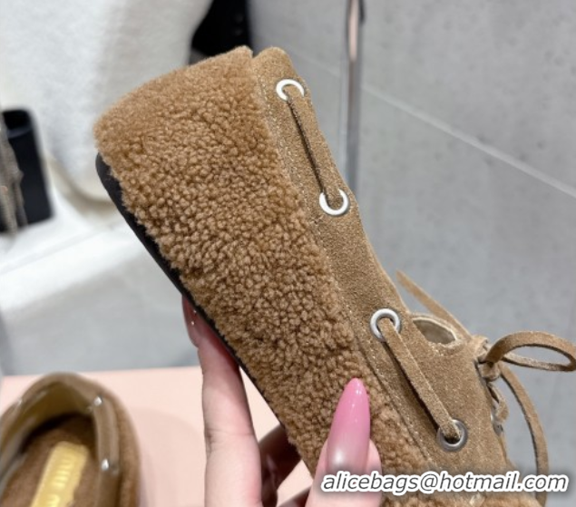 Perfect Miu Miu Shearling Laced-up Loafers with Bow Brown2 2025 5D525E 1025019 2025