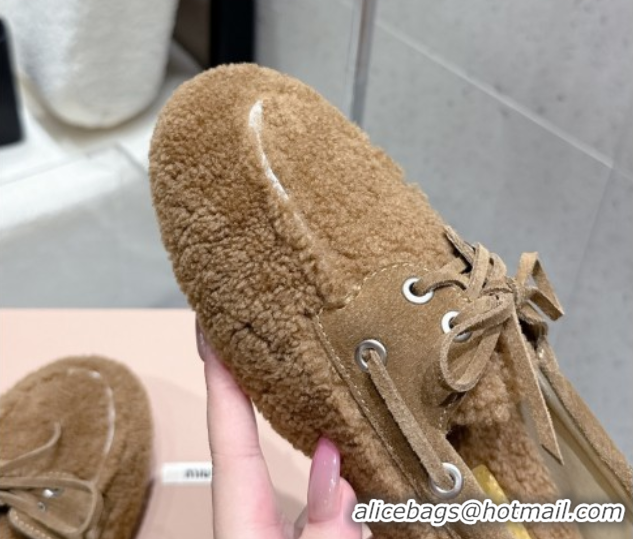 Perfect Miu Miu Shearling Laced-up Loafers with Bow Brown2 2025 5D525E 1025019 2025