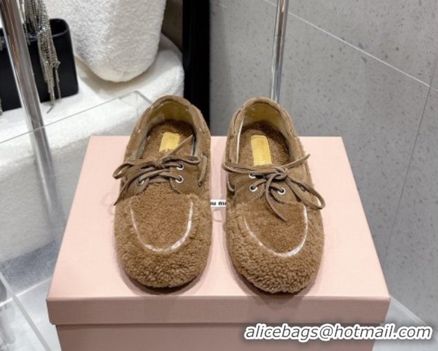 Perfect Miu Miu Shearling Laced-up Loafers with Bow Brown2 2025 5D525E 1025019 2025