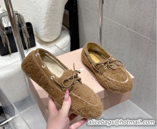 Perfect Miu Miu Shearling Laced-up Loafers with Bow Brown2 2025 5D525E 1025019 2025