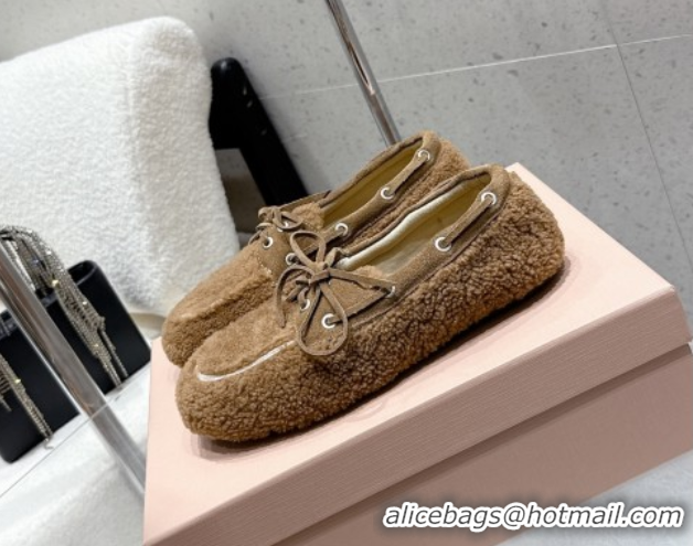 Perfect Miu Miu Shearling Laced-up Loafers with Bow Brown2 2025 5D525E 1025019 2025