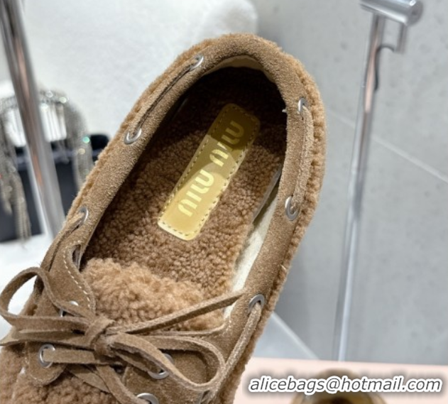 Perfect Miu Miu Shearling Laced-up Loafers with Bow Brown2 2025 5D525E 1025019 2025