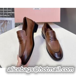 Purchase Miu Miu Leather Loafers 5D545E Brown 1025020 2025