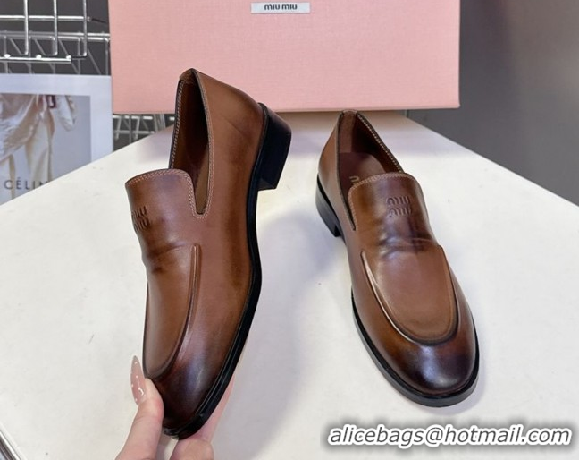 Purchase Miu Miu Leather Loafers 5D545E Brown 1025020 2025