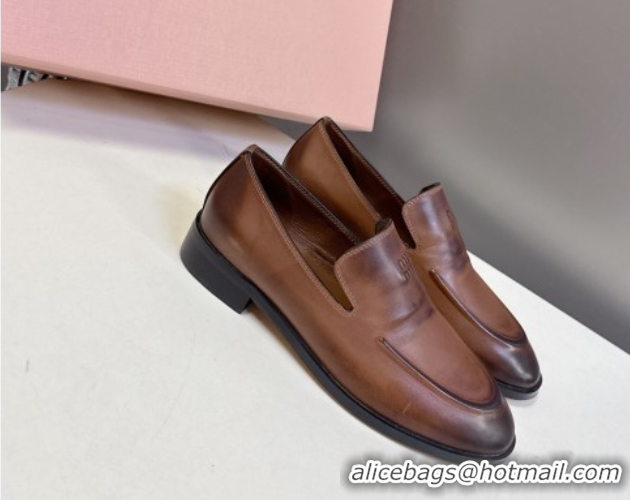 Purchase Miu Miu Leather Loafers 5D545E Brown 1025020 2025