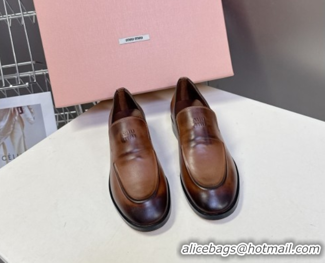 Purchase Miu Miu Leather Loafers 5D545E Brown 1025020 2025
