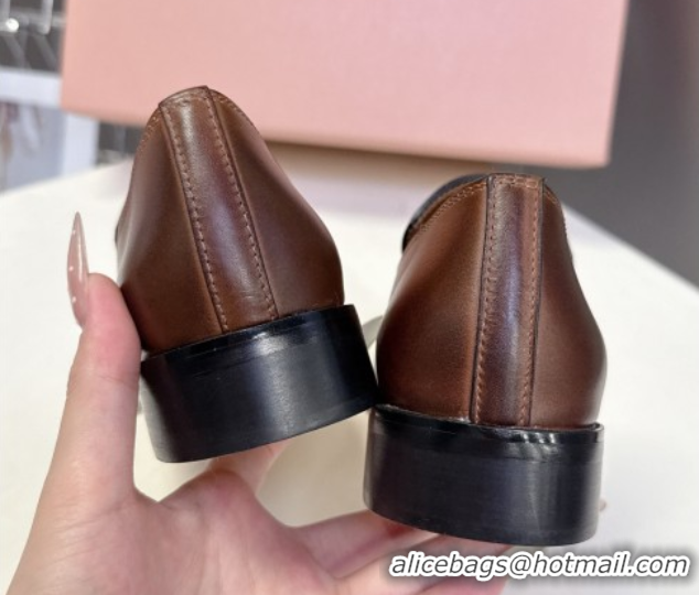 Purchase Miu Miu Leather Loafers 5D545E Brown 1025020 2025