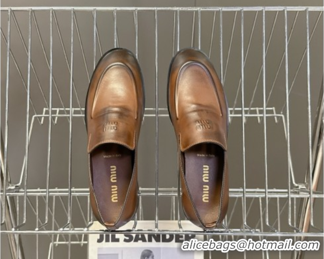Purchase Miu Miu Leather Loafers 5D545E Brown 1025020 2025