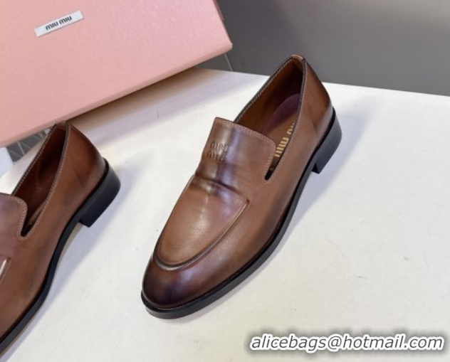 Purchase Miu Miu Leather Loafers 5D545E Brown 1025020 2025