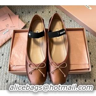 Good Quality Miu Miu Satin Ballerinas Flat with Bow and Elastic Band Brown 5F794D 1025022 2025